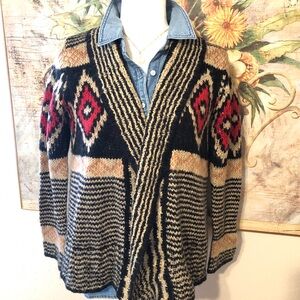 Sz XL Pink Republic Aztec Pattern Open Draped Cardigan